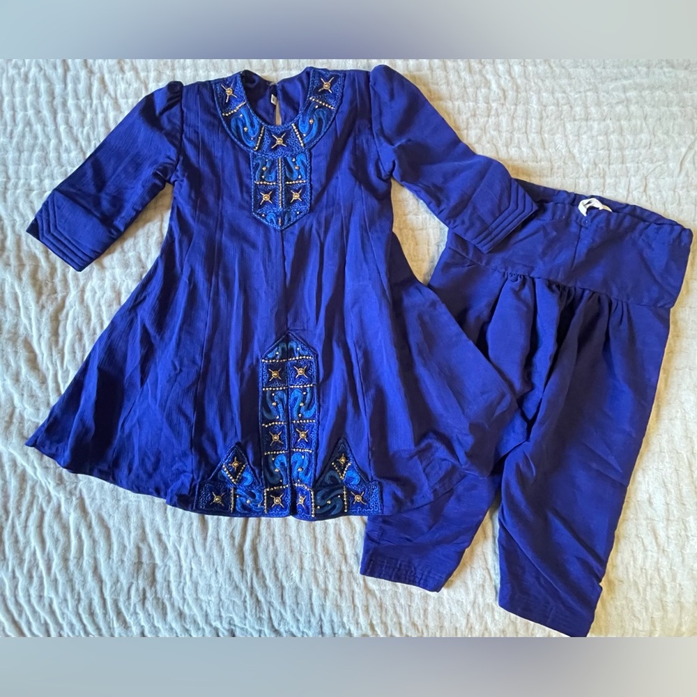 Girls Cobalt Blue Salwar Kameez Kurta 2-Piece Set Regal Princess Costume Indian